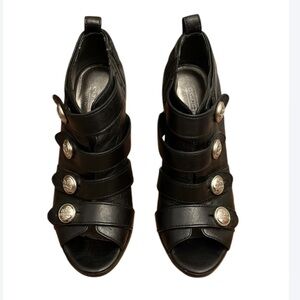 Coach Brandie Black Leather High Peep Toe Heel Boots Booties Shoes - 7.5